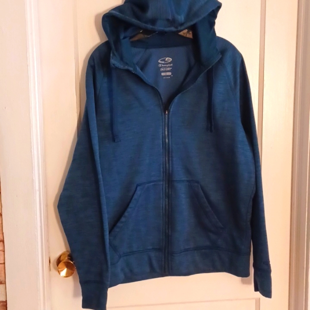 Champion Duo Dry hooded jacket men's size large teal color
